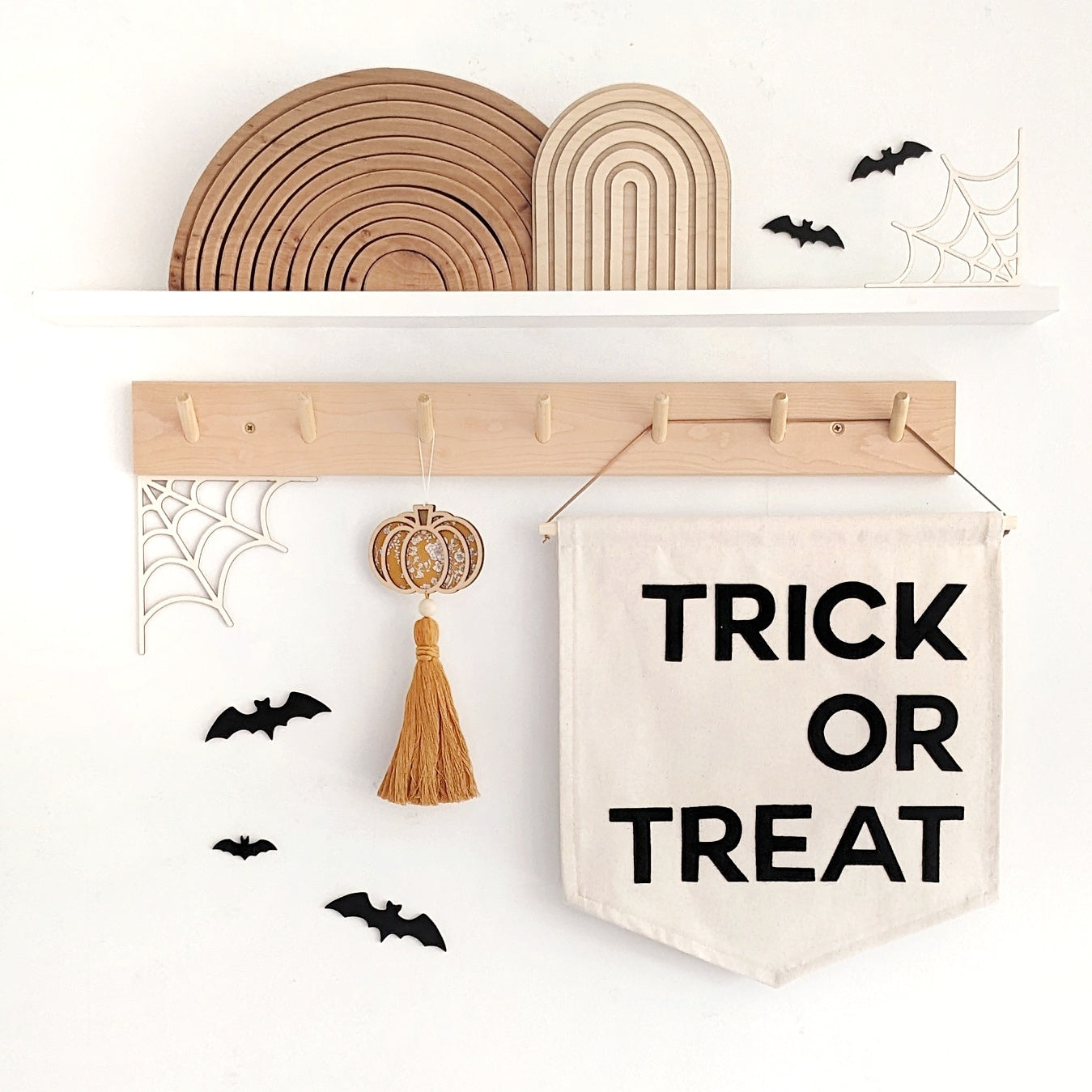 Trick or Treat banner, wall hanging in simple black text