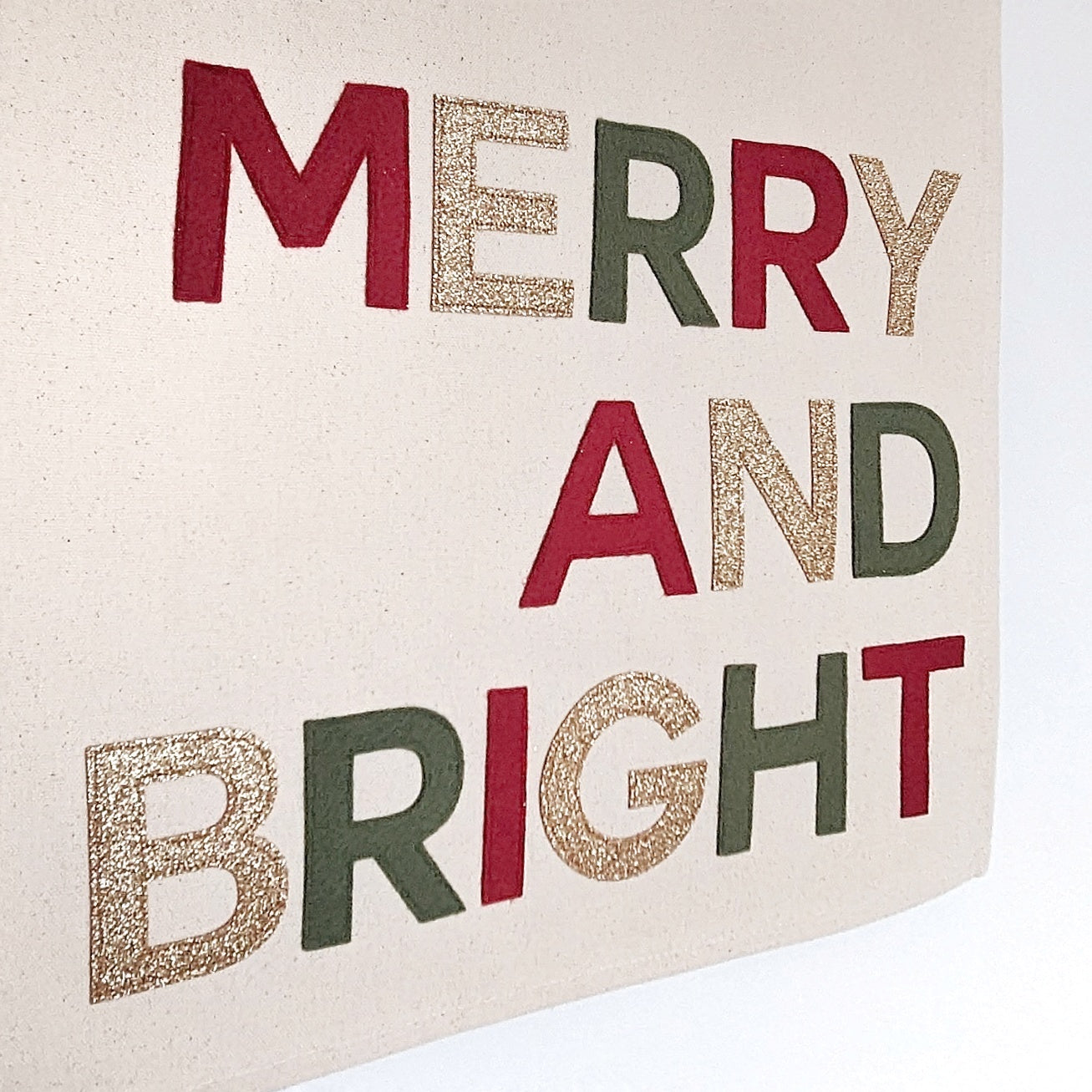 Limited edition Merry and Bright Christmas banner, wall hanging in silver or gold glitter