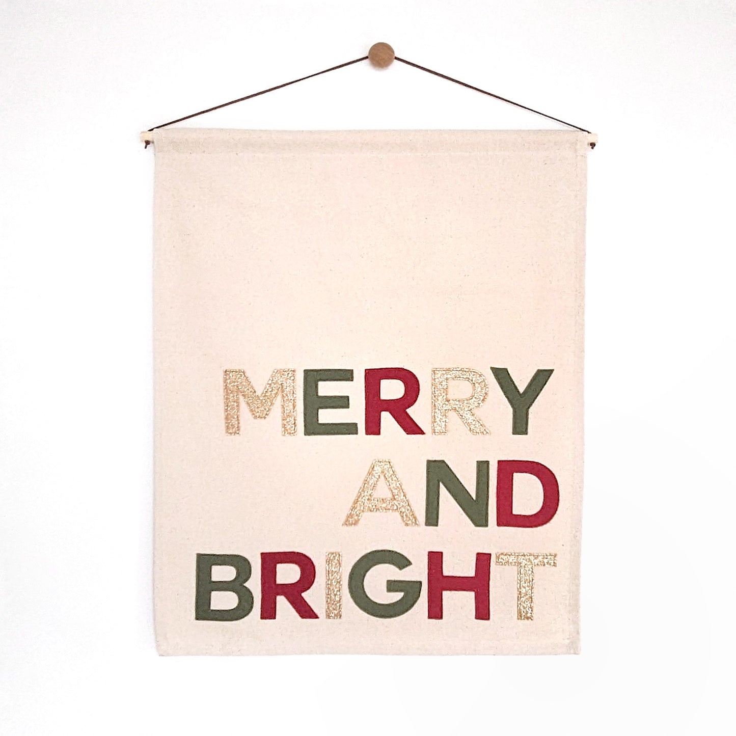 Limited edition Merry and Bright Christmas banner, wall hanging in silver or gold glitter