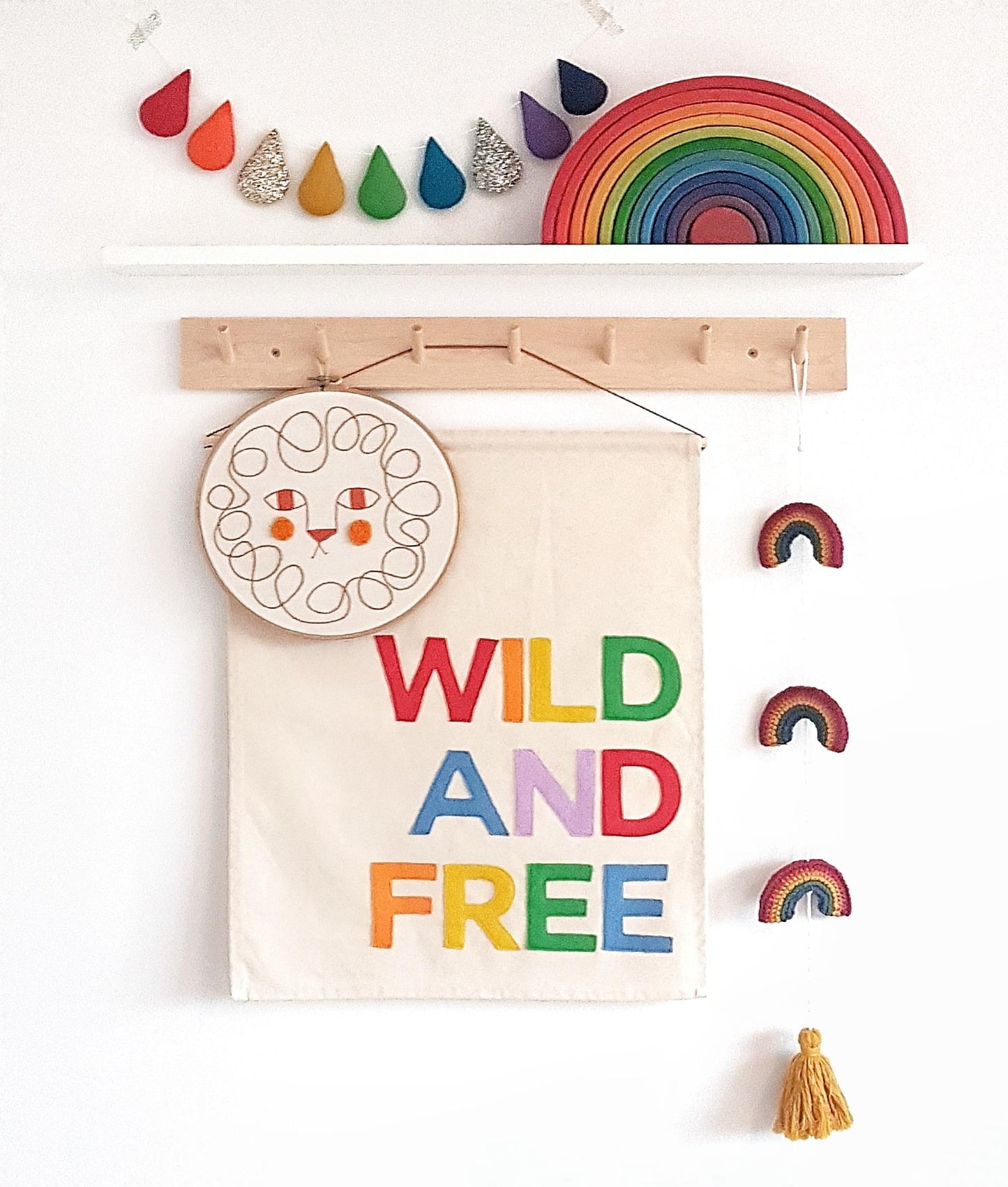 Wild and Free banner, wall hanging. As seen on The Toddler Club with Giovanna Fletcher