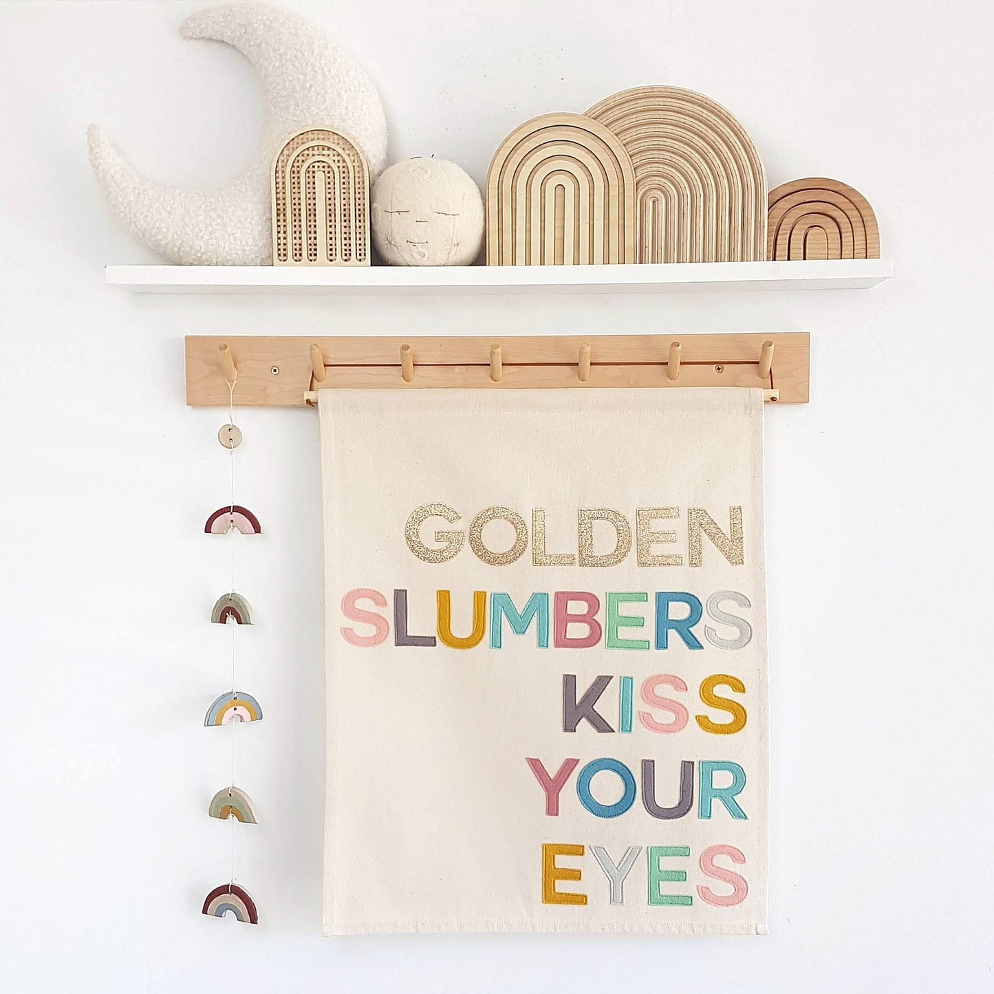 Golden slumbers kiss your eyes wall hanging