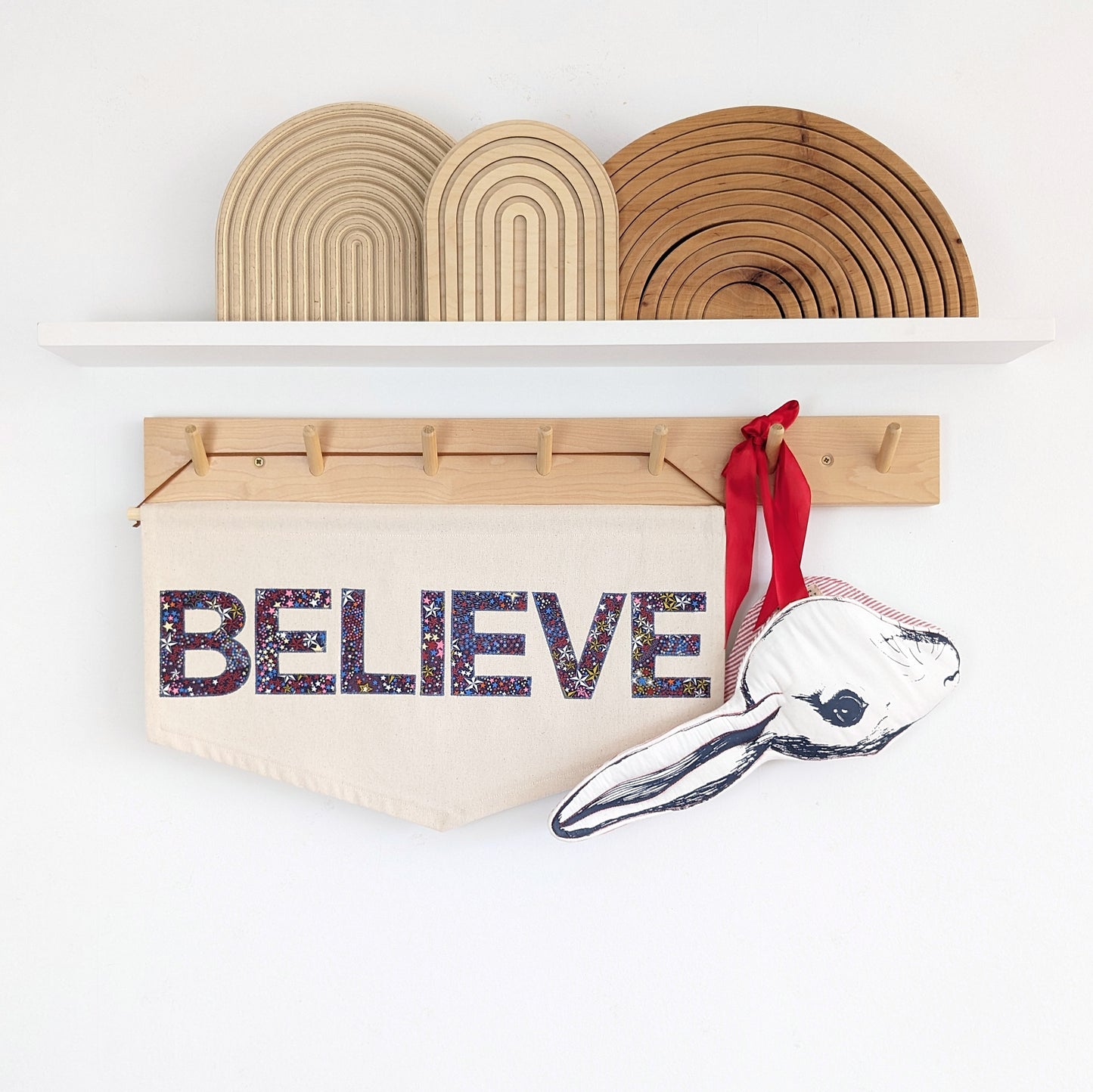 BELIEVE banner in custom fabric