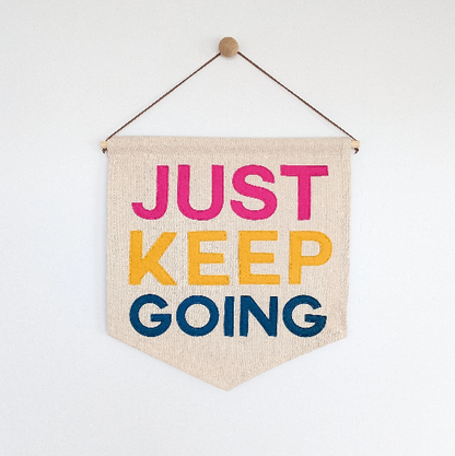 Just Keep Going wall hanging in custom colours.