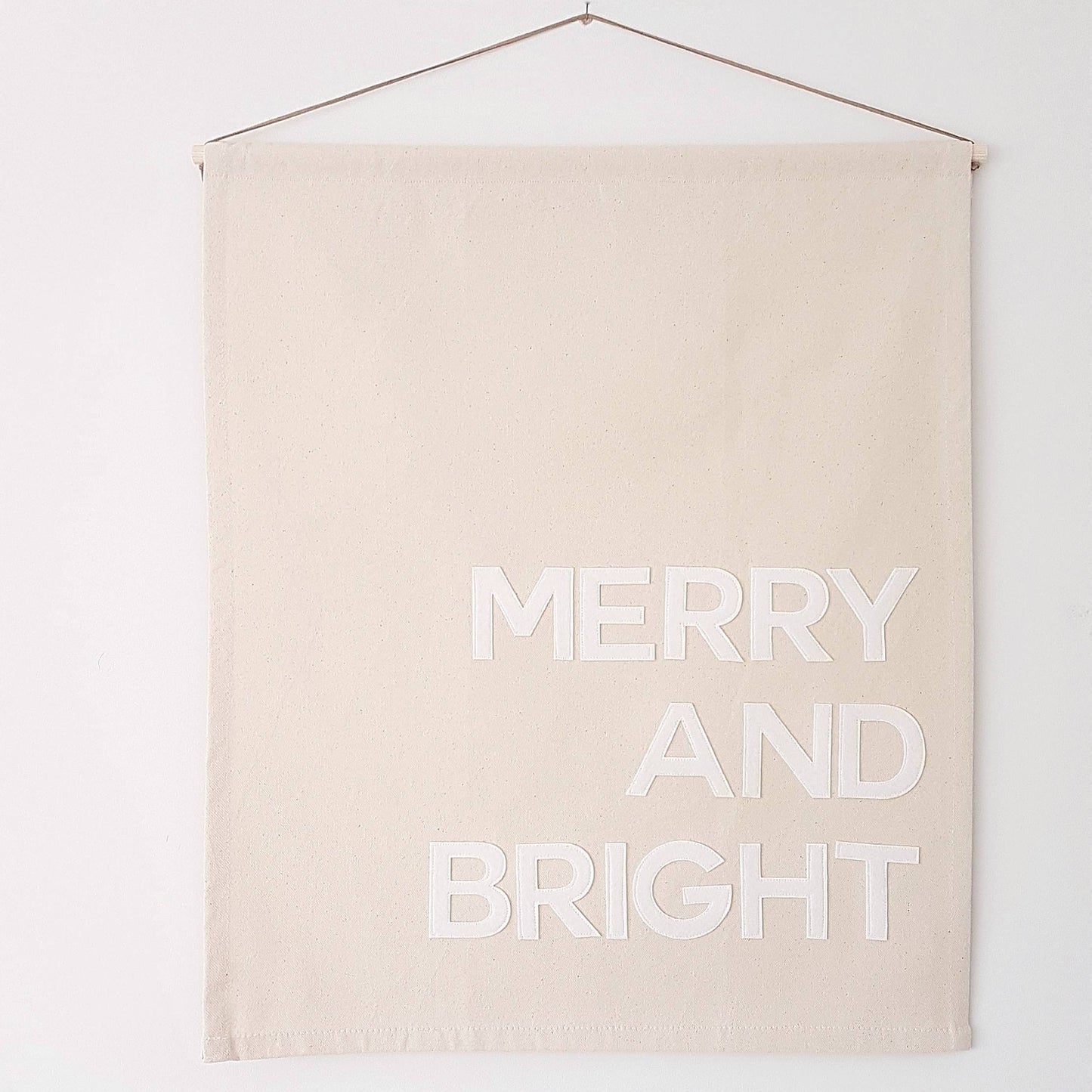 Merry and Bright Christmas banner, wall hanging in silver or gold glitter