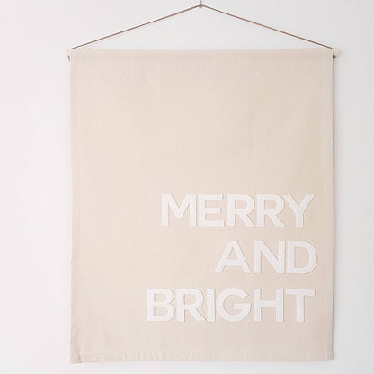 Merry and Bright Christmas banner, wall hanging in silver or gold glitter