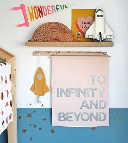 To Infinity and Beyond banner, wall hanging with silver or gold glitter letters