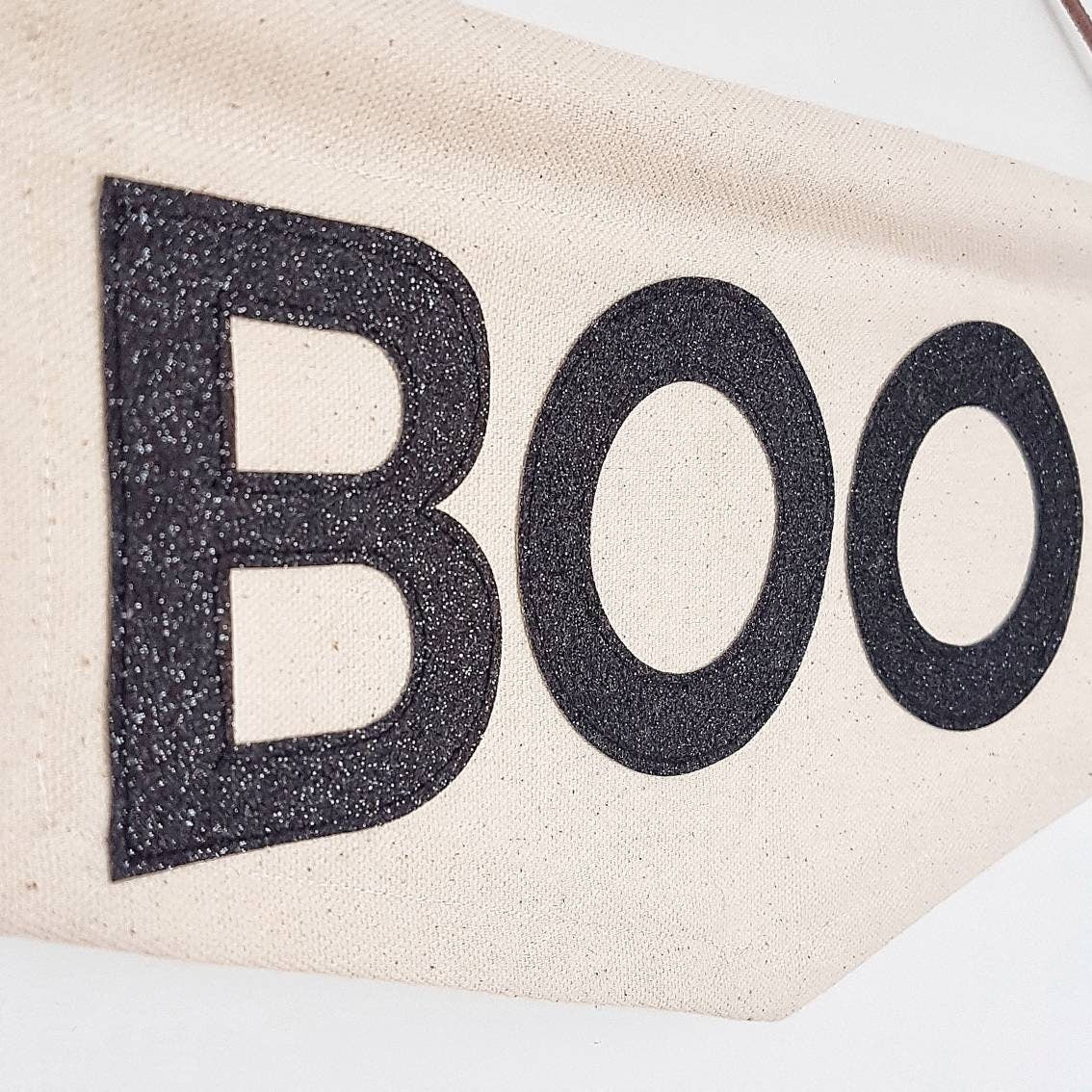 Mini BOO! banner in black glitter fabric