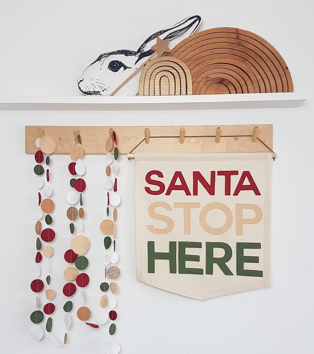 Santa Stop Here Christmas banner, wall hanging