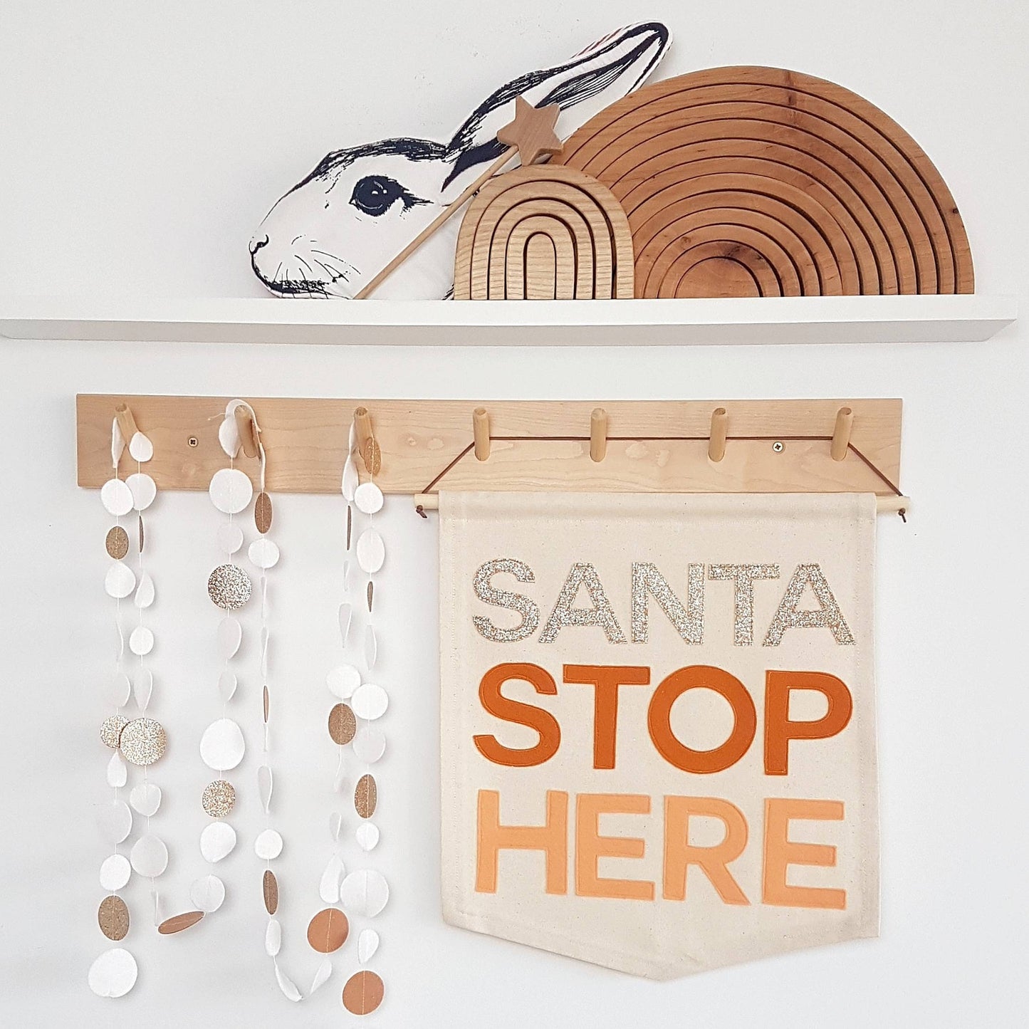 Santa Stop Here Christmas banner, wall hanging