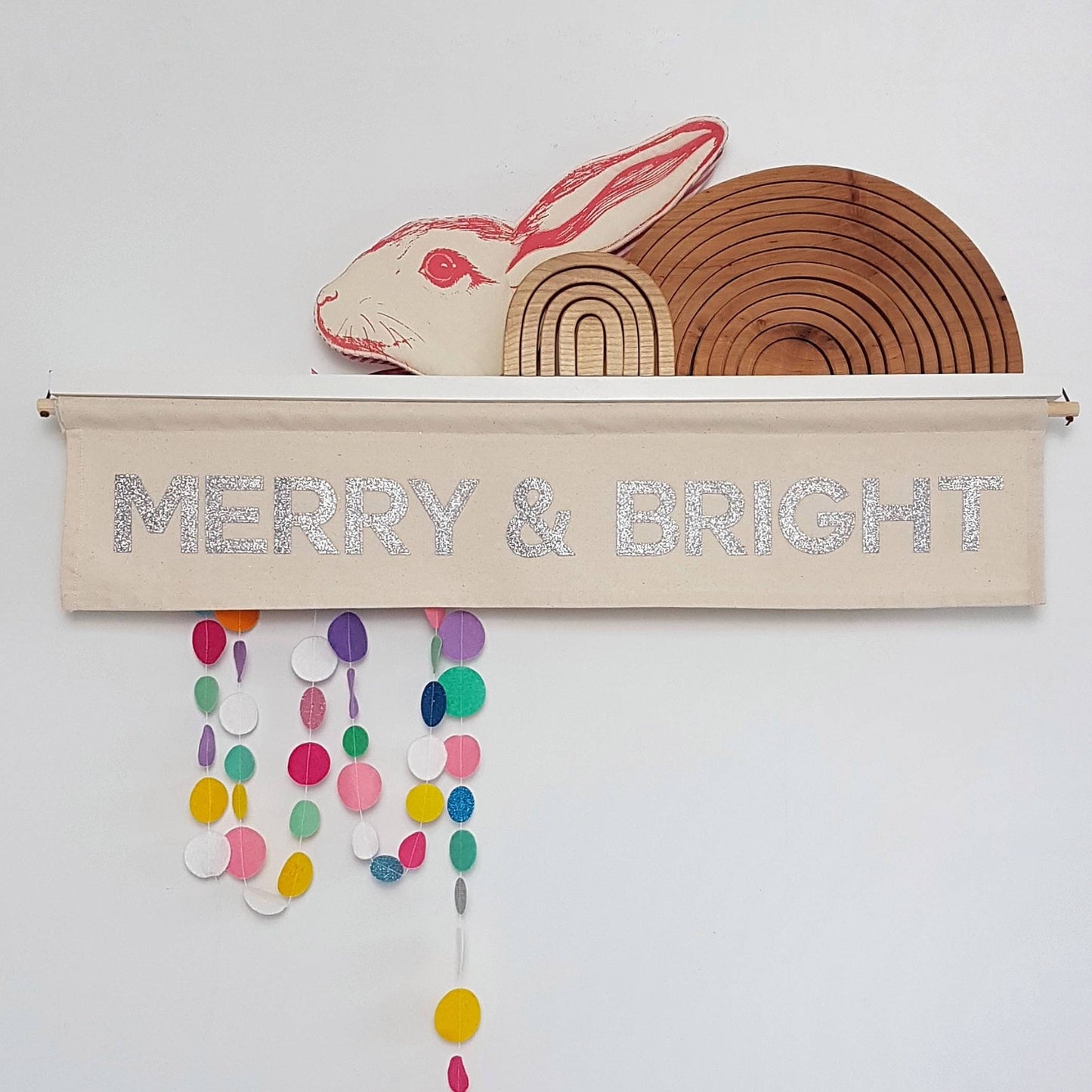 Merry & Bright Christmas banner, wall hanging