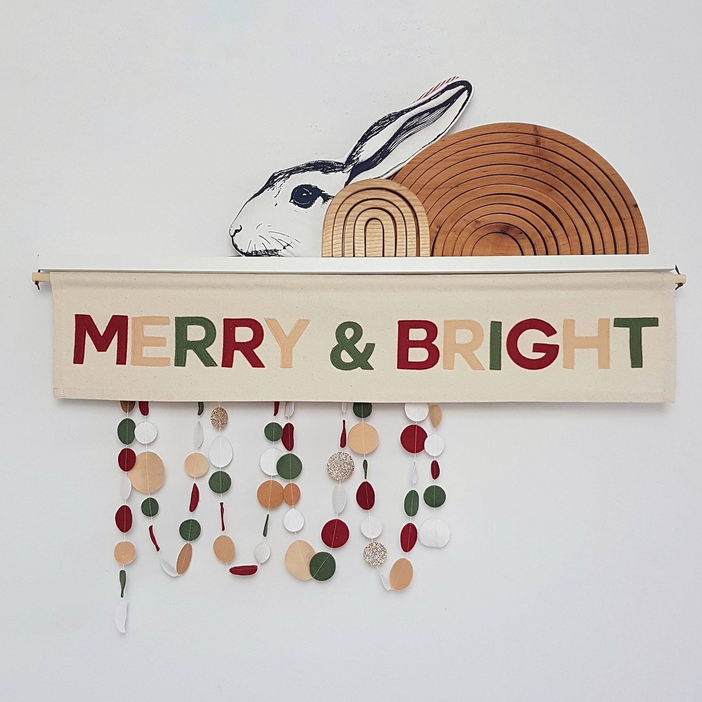 Merry & Bright Christmas banner, wall hanging