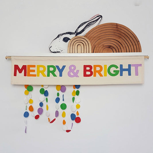 Merry & Bright Christmas banner, wall hanging