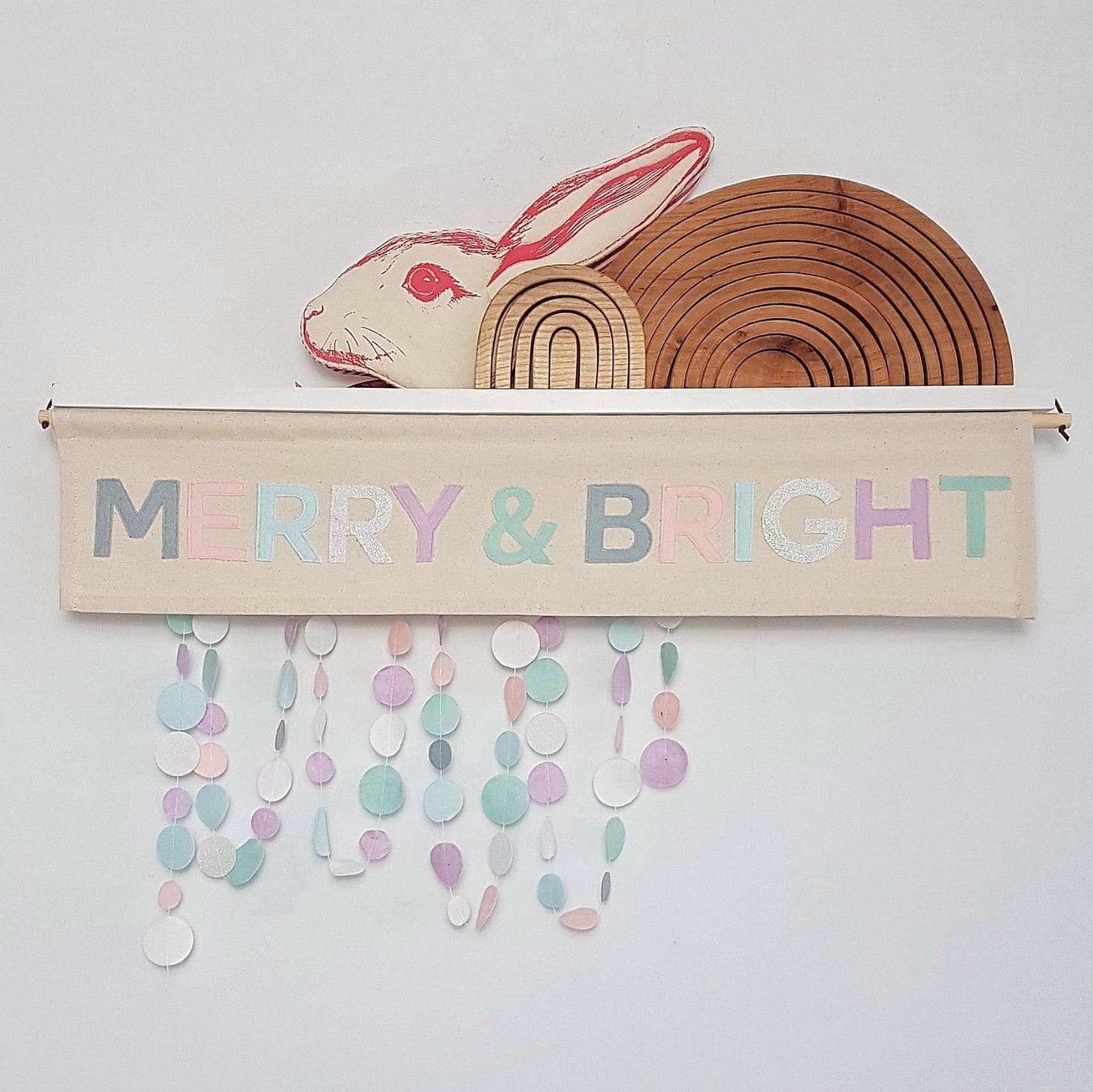 Merry & Bright Christmas banner, wall hanging