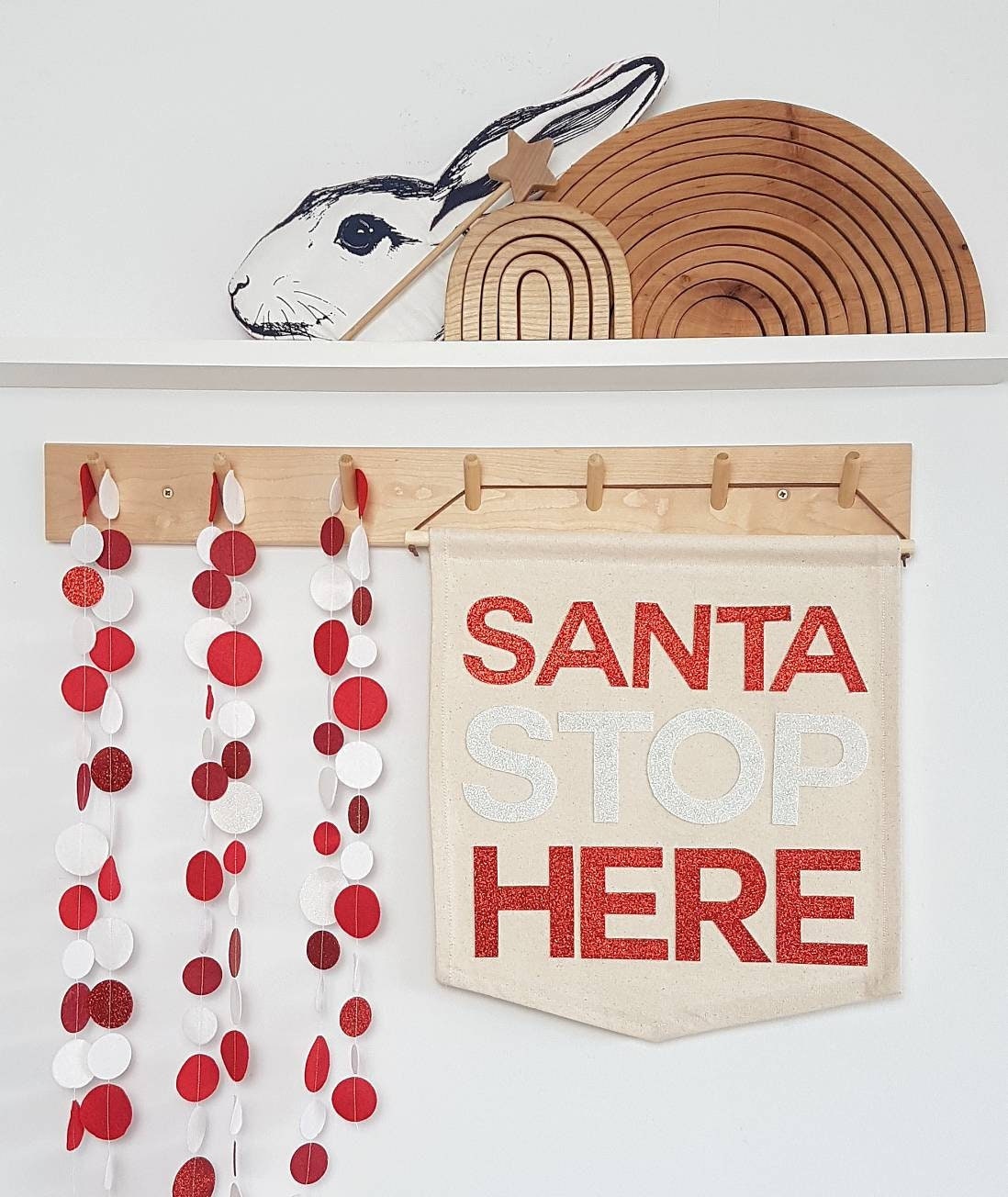 Santa Stop Here Christmas banner, wall hanging