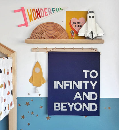 To Infinity and Beyond banner, wall hanging with silver or gold glitter letters