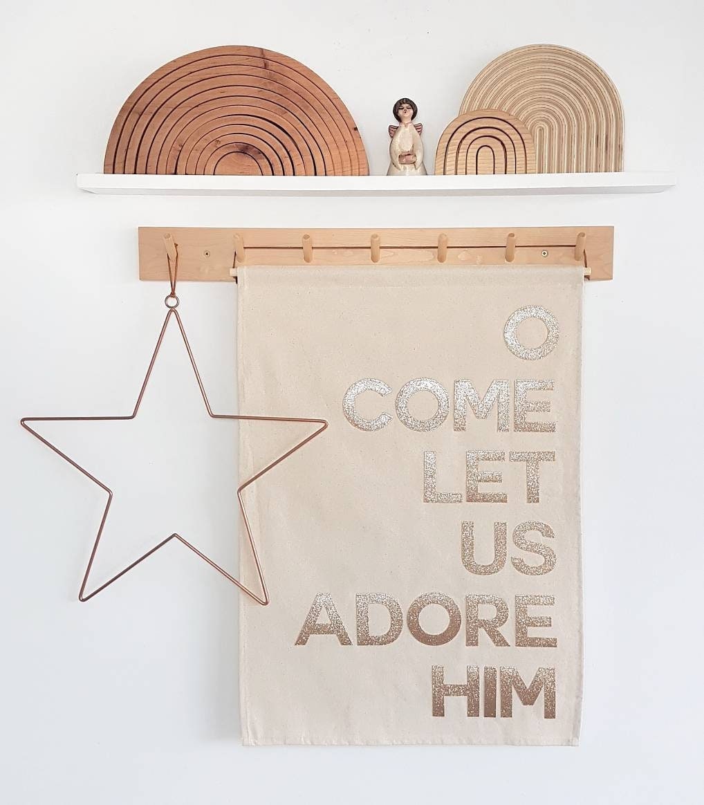 O Come let us adore Him Christmas wall hanging