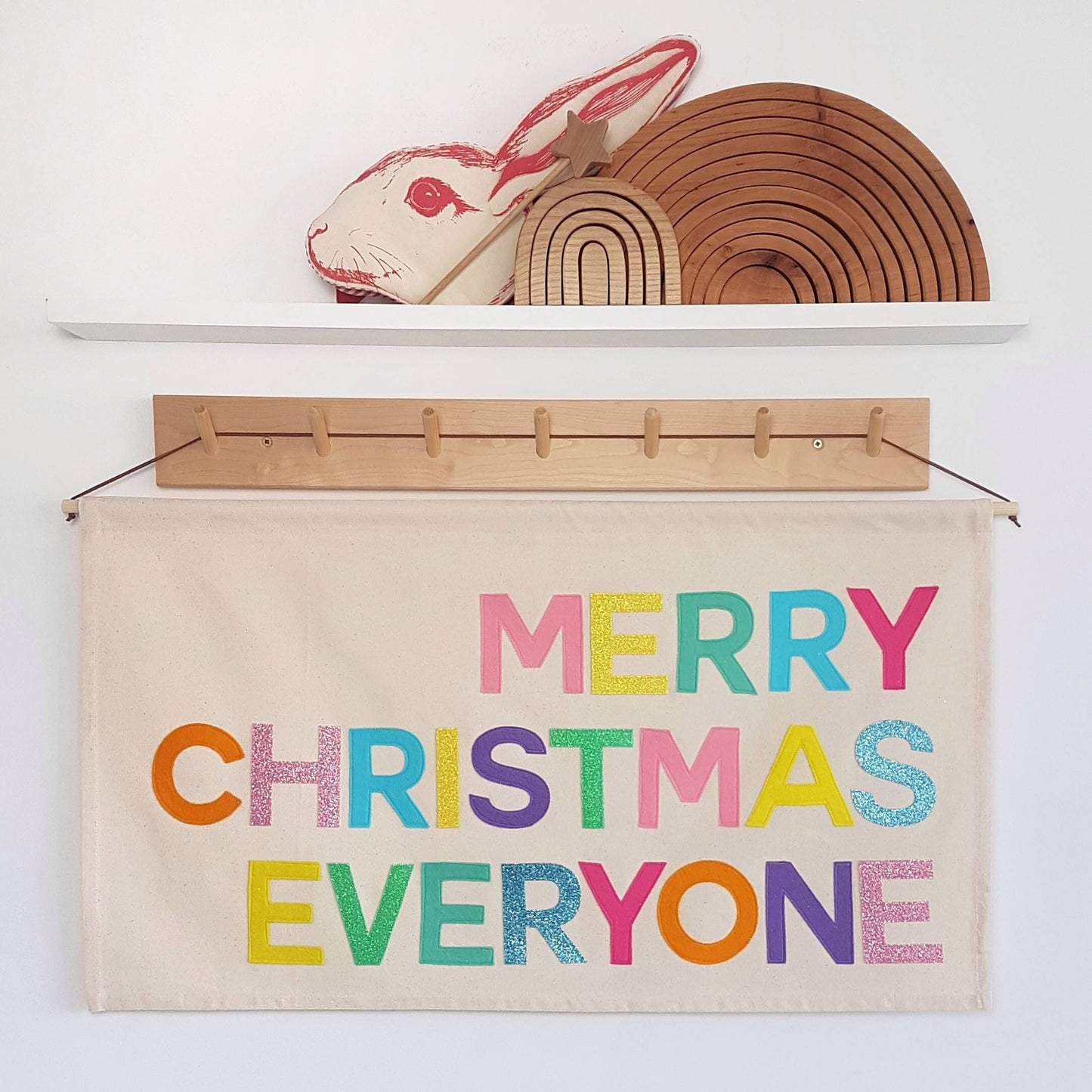 Merry Christmas Everyone banner, wall hanging in a choice of 2 colourways.