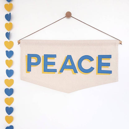 PEACE banner with matching heart garland