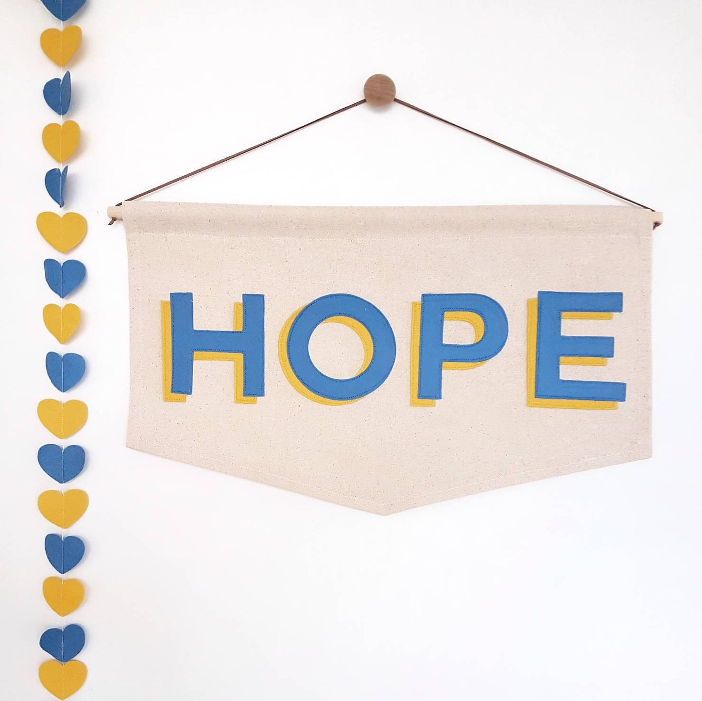 HOPE banner with matching heart garland