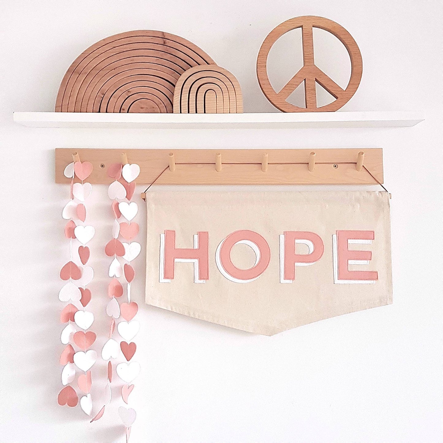 HOPE banner with matching heart garland