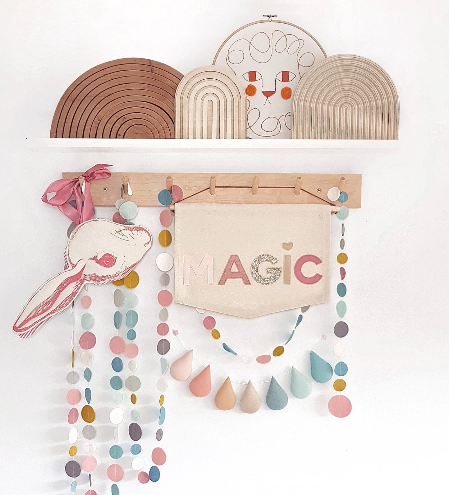 Spotty felt garland - Muted Pastels and glitter colours