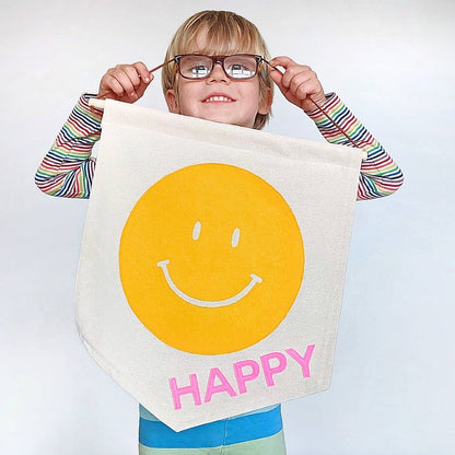 Smiley face happy banner in your choice of 2 colours.