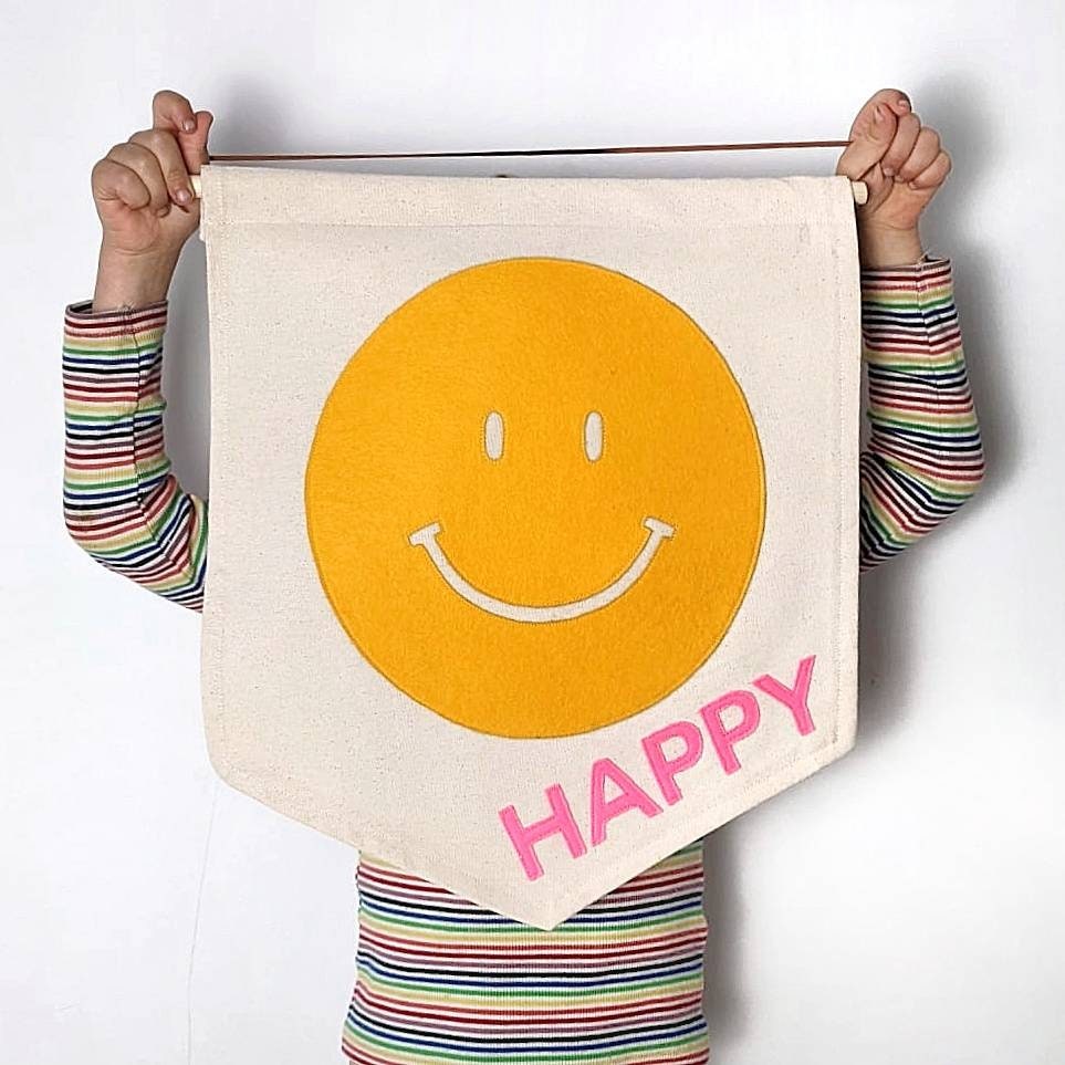 Smiley face happy banner in your choice of 2 colours.