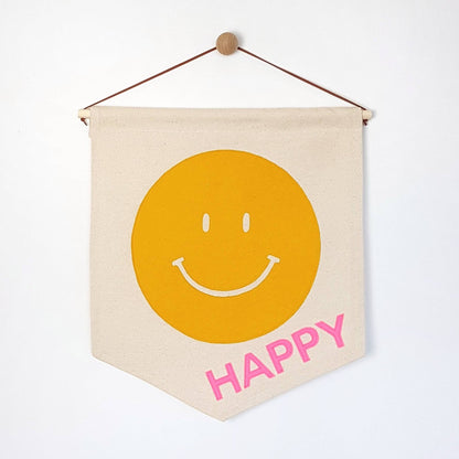 Smiley face happy banner in your choice of 2 colours.